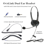 OvisLink Dual Ear headset with RJ9 and 2.5mm quick disconnect cord